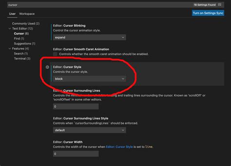 text cursor change in visual studio