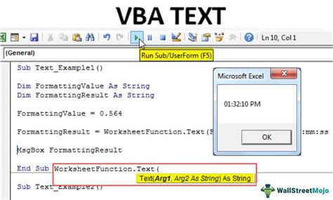 text function in excel vba
