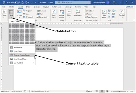 Text In Word Table