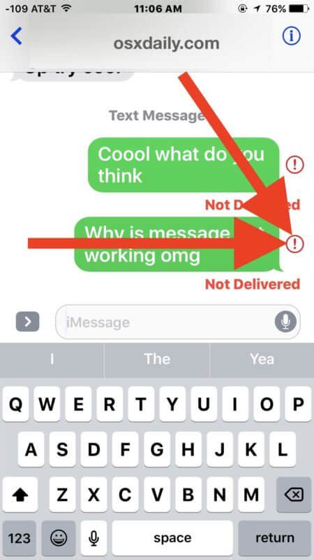 text message sending failed iphone