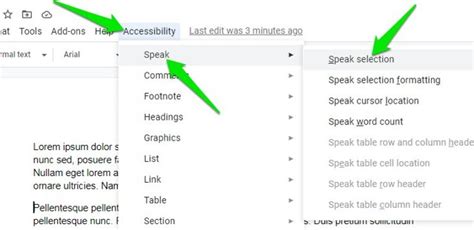 text to speech function in google docs