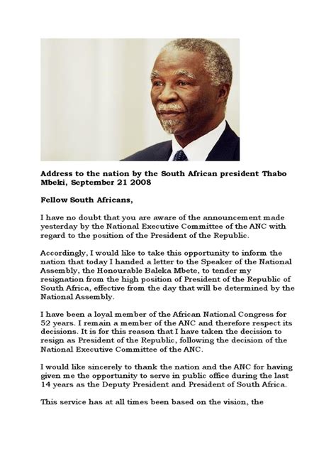 thabo mbeki resignation letter pdf