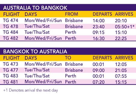 thai airways flight schedule perth to bangkok