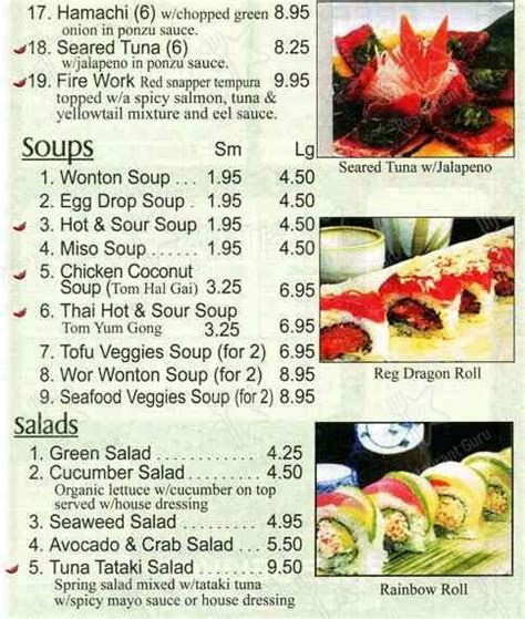 thai green and sushi menu