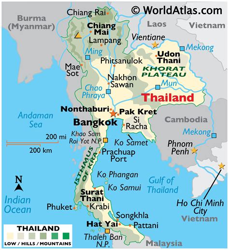 thailand map with cities and islands