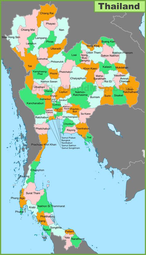 thailand map with cities and provinces