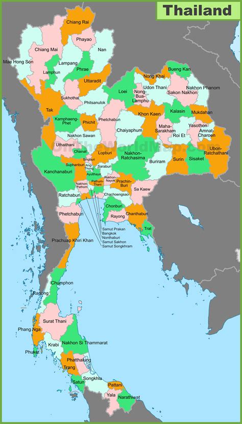 thailand map with cities and regions