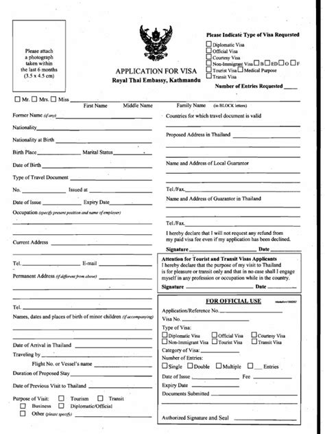 thailand visa application form download