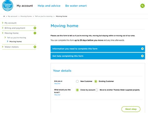 thames water moving home form