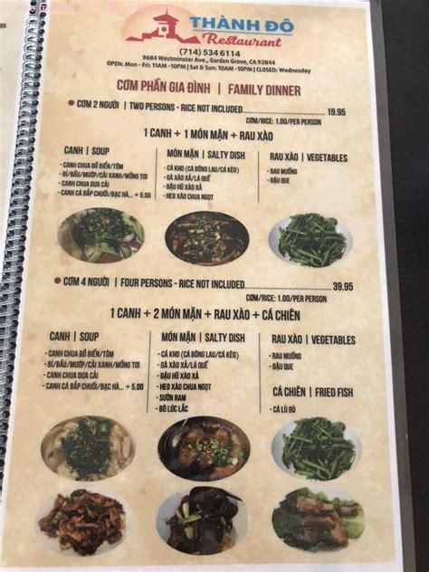 thanh do restaurant menu