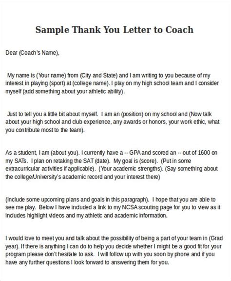 FREE 5+ Sample ThankYou Letters to Coach in MS Word PDF