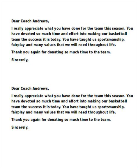 FREE 5+ Sample ThankYou Letters to Coach in MS Word PDF