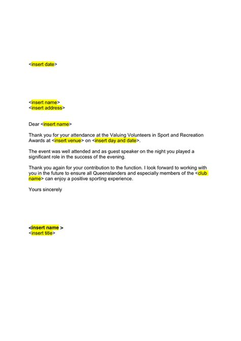 Guest speaker thank you letter in Word and Pdf formats