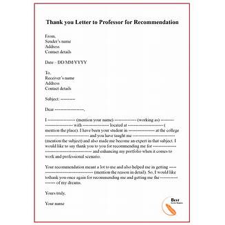 thank you letter to professor for letter of recommendation