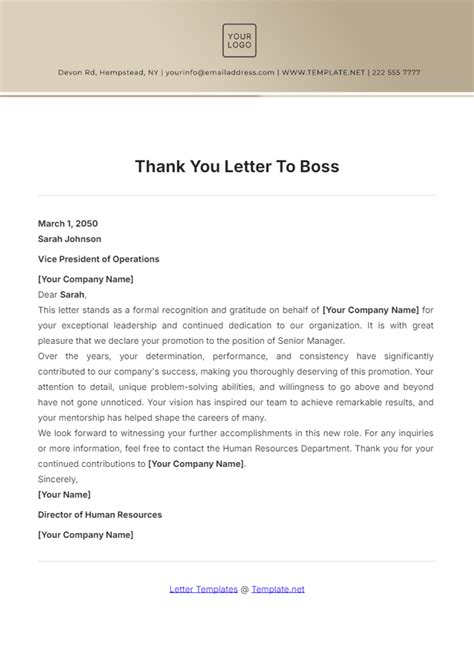Thank You Note Example To Boss
