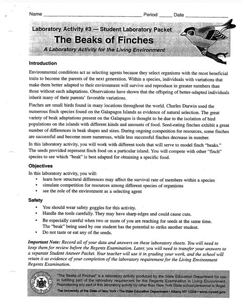The Beaks Of Finches Lab Answer Key Pdf: A Comprehensive Guide