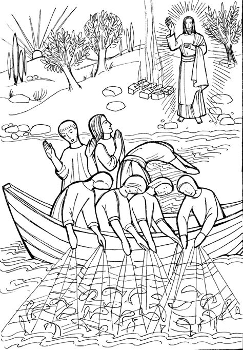 the miraculous catch of fish coloring page