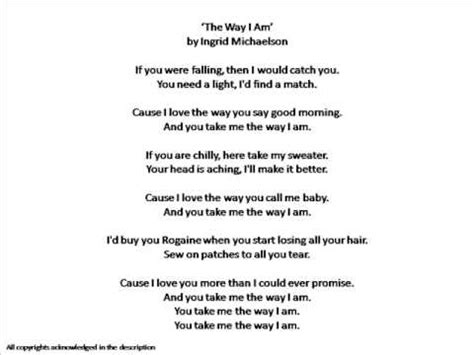 Wedding Song Music Lyrics Art The Way I Am by Ingrid