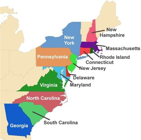 the 13 original colonies in america