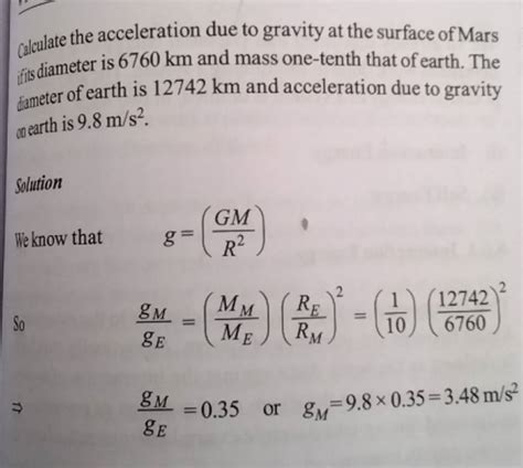 The Acceleration Due To Gravity On The Surface Of Mars Is About One Third