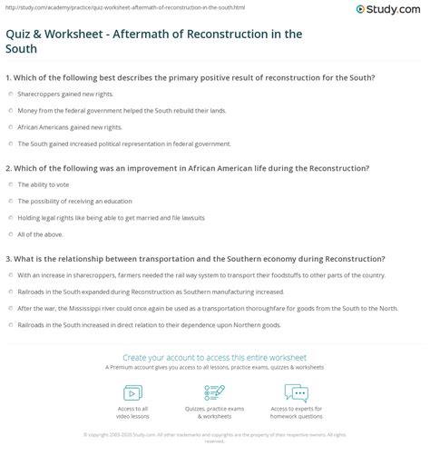 the aftermath of reconstruction quiz answers