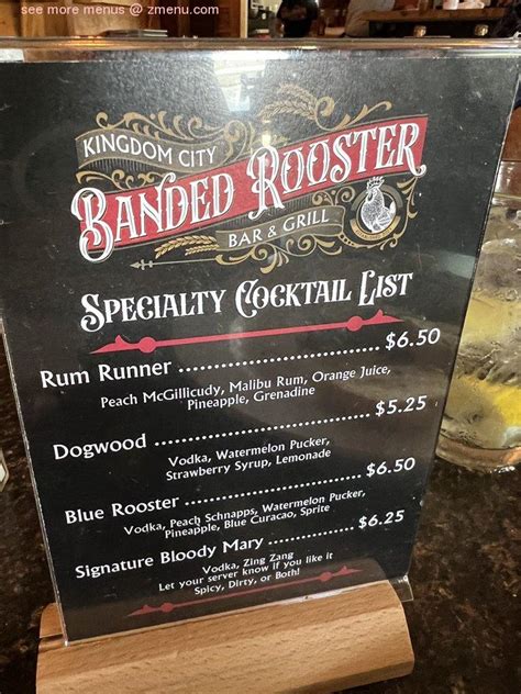 the banded rooster kingdom city mo menu
