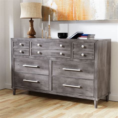 Floren Contemporary Weathered Gray Wood 6Drawer Dresser with Mirror