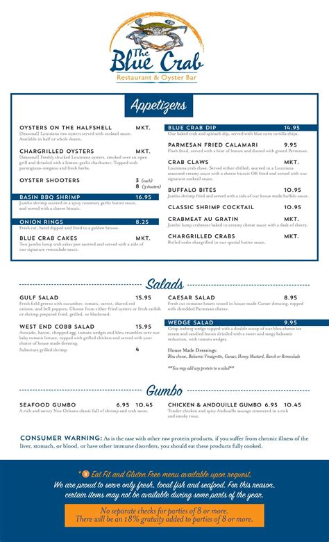 the blue crab menu