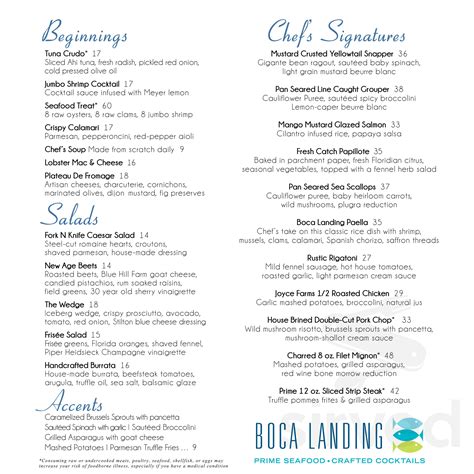 the boca raton menu