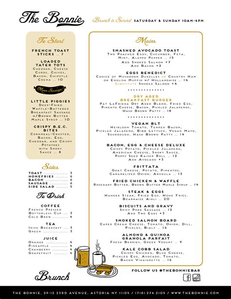 the bonnie brunch menu