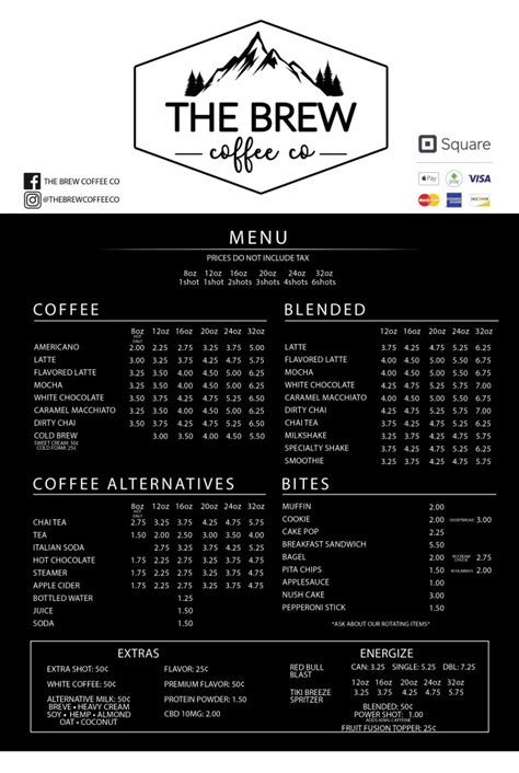 The Brew Coffee Co Menu