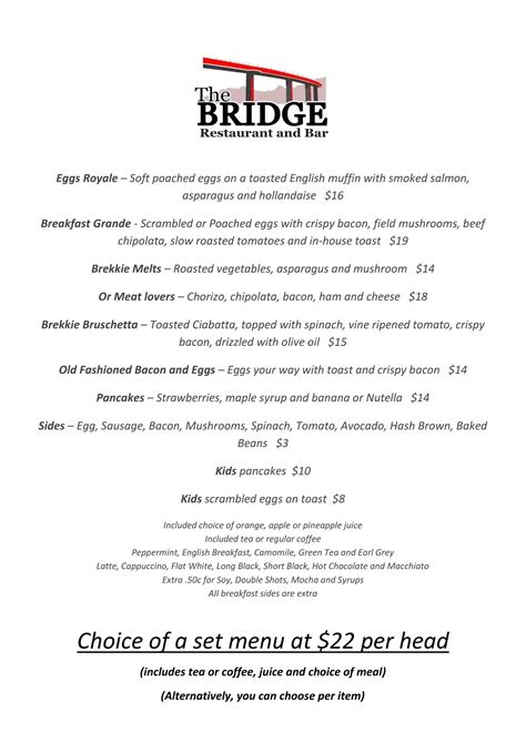 the bridge restaurant menu