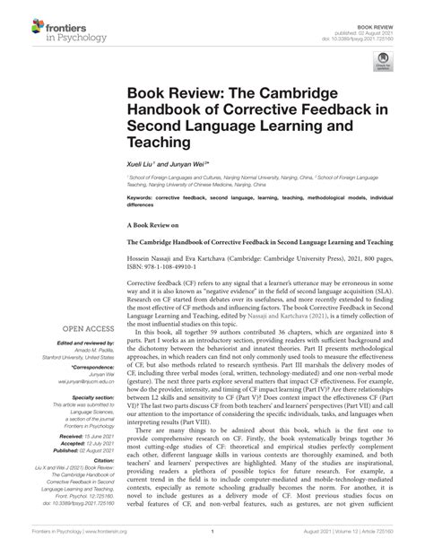 the cambridge handbook of corrective feedback in second language learning and teaching pdf