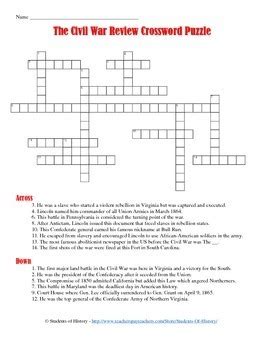 the civil war crossword puzzle answers