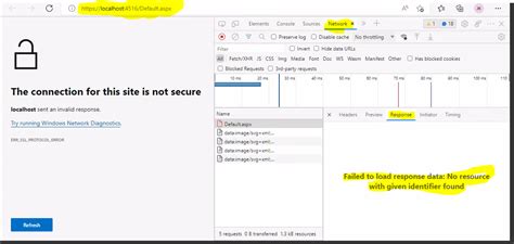 the connection for this site is not secure localhost sent an invalid response. edge