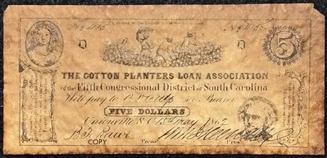 73 1867 The Cotton Planters Loan Association 5 Note
