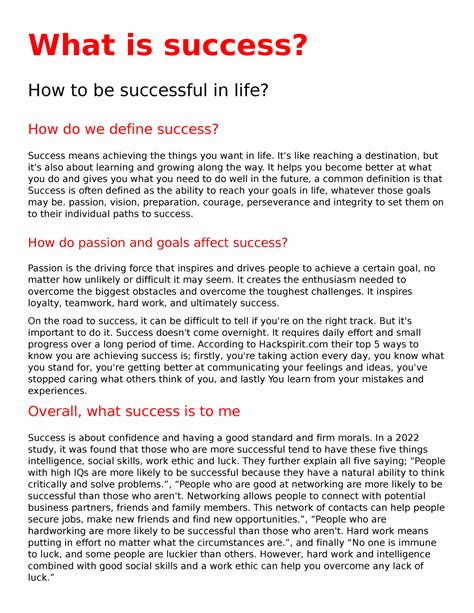 the definition of success essay