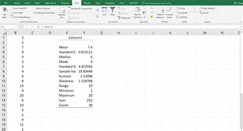 the descriptive statistics tool in data analysis toolpak is used to
