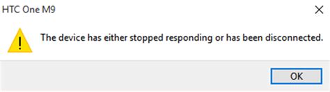 The device has either stopped responding or has been disconnected, Data