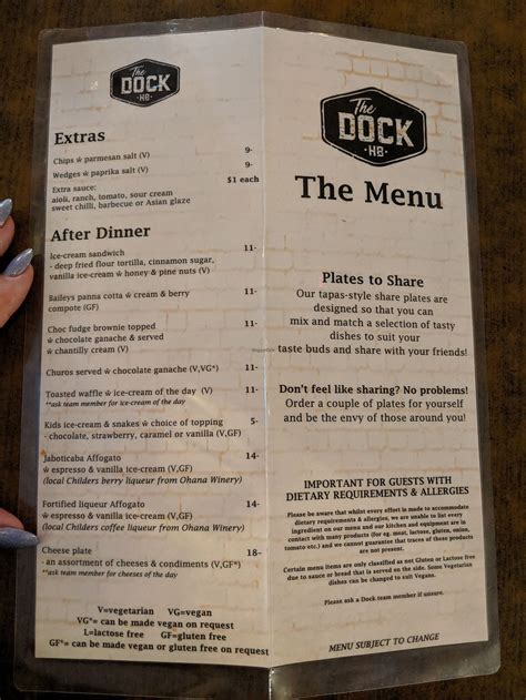 the dock restaurant menu