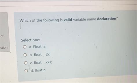 The Following Is Not A Valid Variable Name Declaration