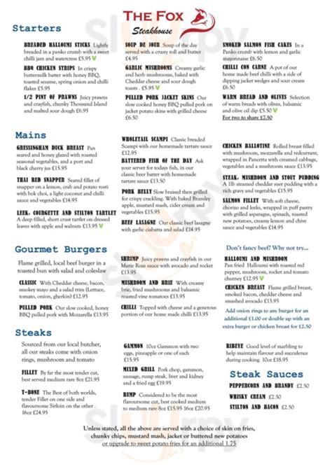 the fox restaurant menu