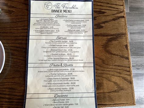 the franklin jersey city menu