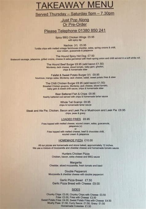 the greyhound bromham menu