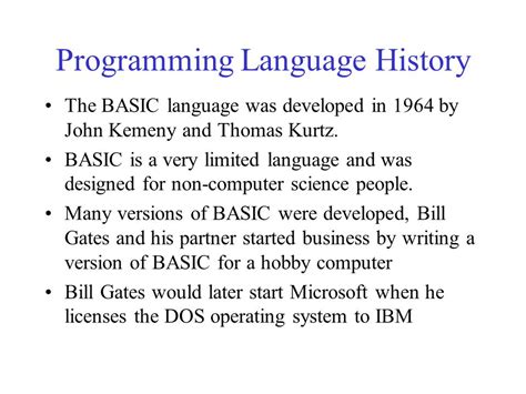 the history of basic programming language