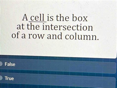 the intersection of a column and a row is called a file true or false