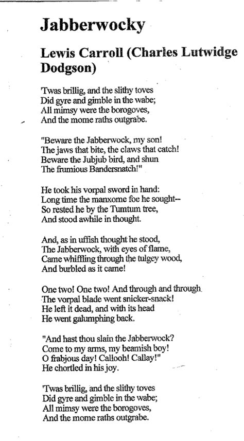 the jabberwocky poem text