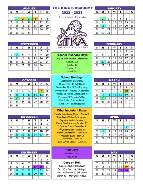 the king's academy academic calendar
