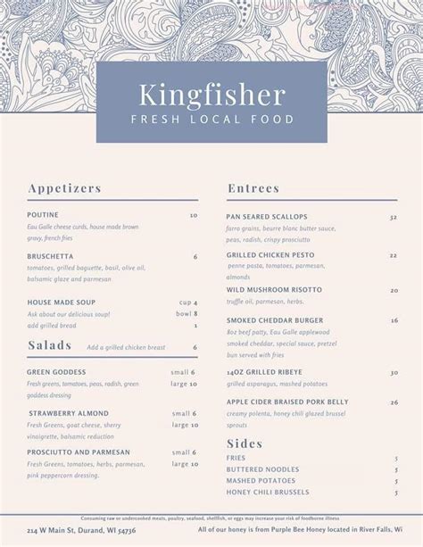 the kingfisher chertsey menu