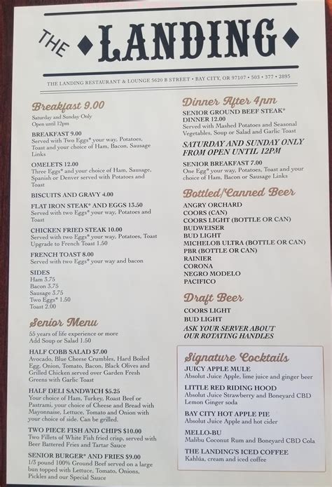 the landings restaurant menu